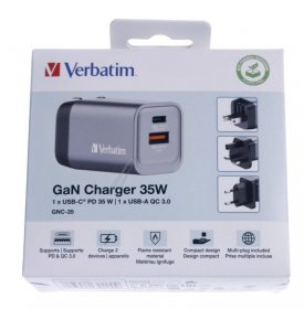 Verbatim Charger For Mobile Phone - Gnc-35 32200 Gan Charger 35w 1x Usb-c 1x Usb-a Pd Qc Pps Eu-uk-us