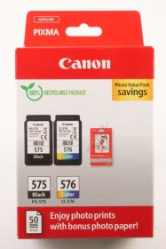 Canon Cartridge - 5438c004 Canon 5438c004-pg-575-cl-576 Pvp Bk C M Y Ink