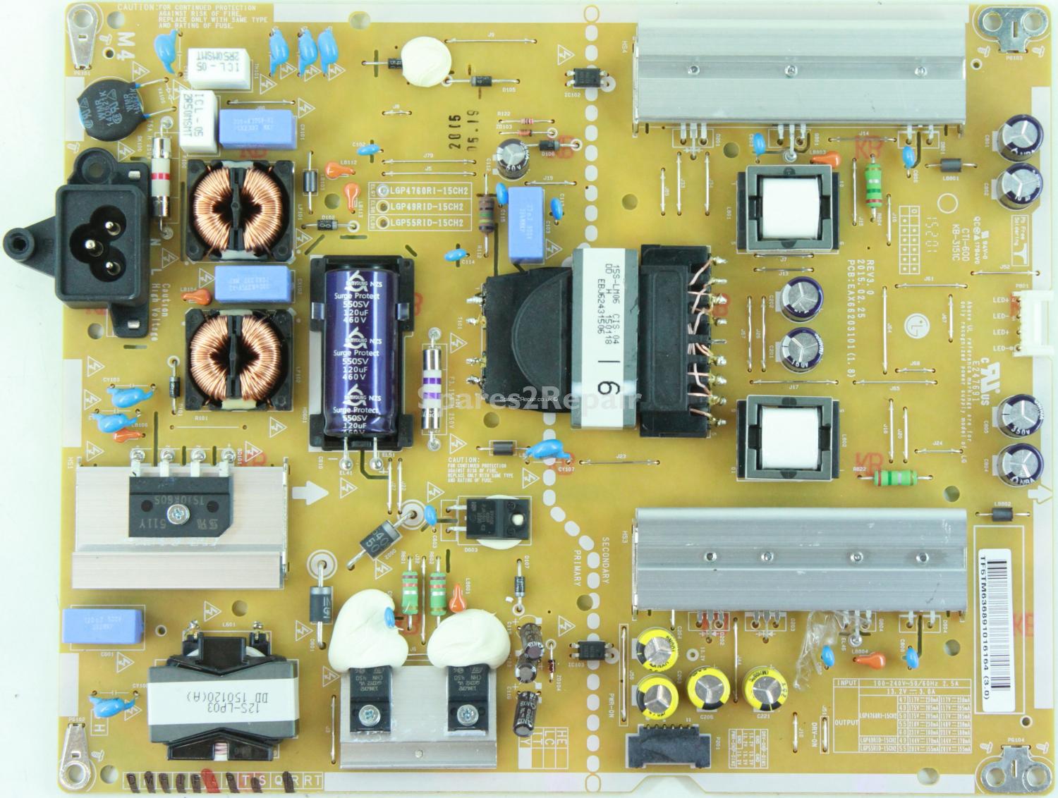 LG 55LF652V - Power Supply - EAY63689101 - EAX66203101 (1.8) - REV3.0 - LGP4760RI-15CH2