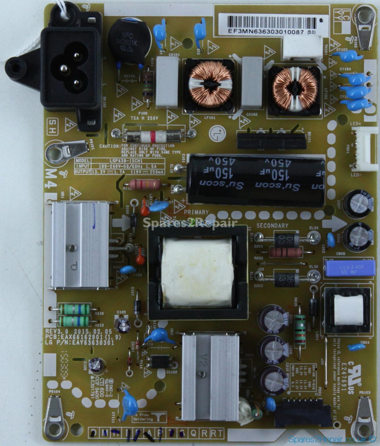 LG 43LF540V - Power Supply - EAY63630301 - EAX66162901 (1.9) - REV3.0 - LGP43B-15CH1
